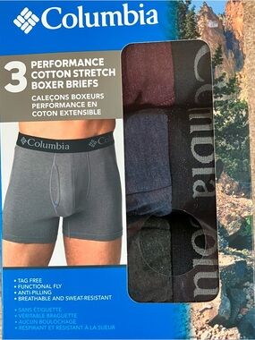 Columbia Boxer Brief Mens Heather Multicolor Performance Cotton Stretch 3 Pack M